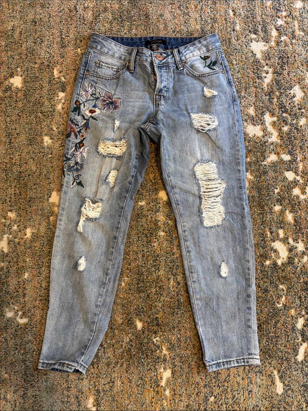 Light Blue Distressed Embroidered Women’s Jeans